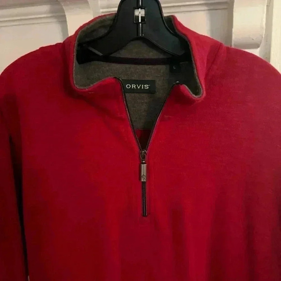 Orvis 1/4 zip men’s red cotton pullover size Large excellent condition - Picture 2 of 9